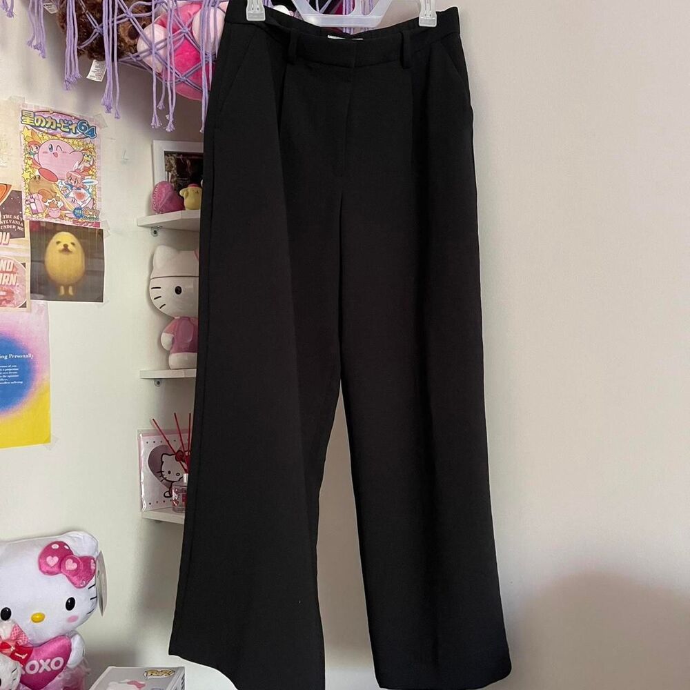 ABERCROMBIE & FITCH SLOANE TAILORED BLACK WIDE LEG TROUSERS